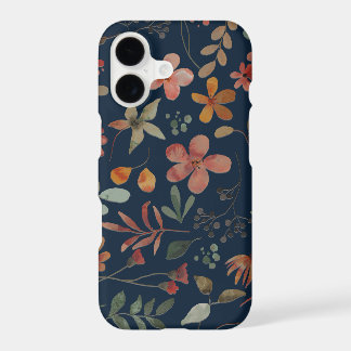 Impressão Floral de Aquarela Antiquada no Marinho