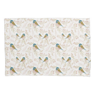 Impressão Floral de Coração de Pássaros Dourad
