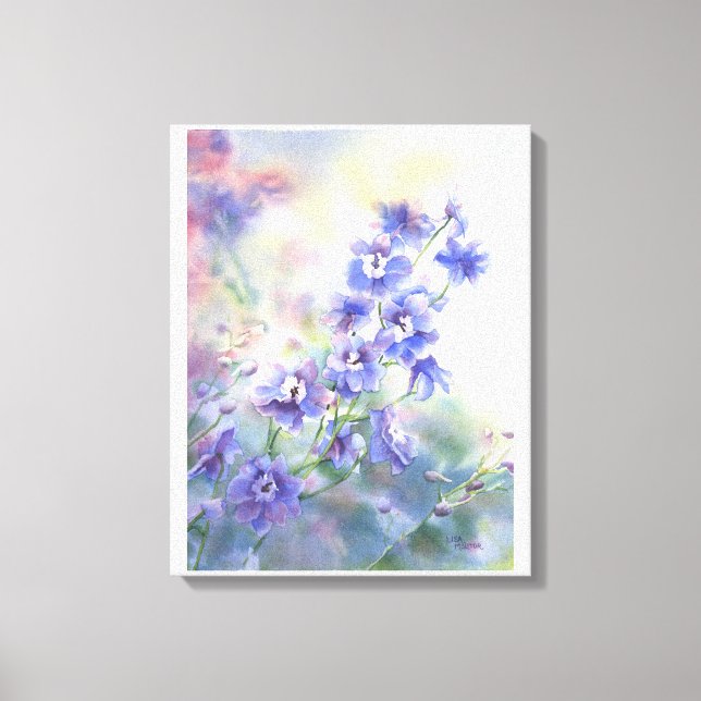 Impressão Floral de Delfinium Azul Roxo na Canvas (Frente)