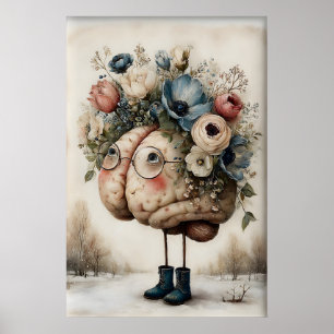 Impressão Floral do Cérebro, Ilustração Botânica d