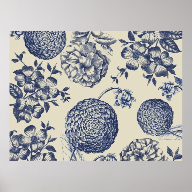 Impressão Floral Flor Antiqua Azul (Frente)