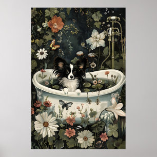 Impressão floral preta de papillon para banheiro,