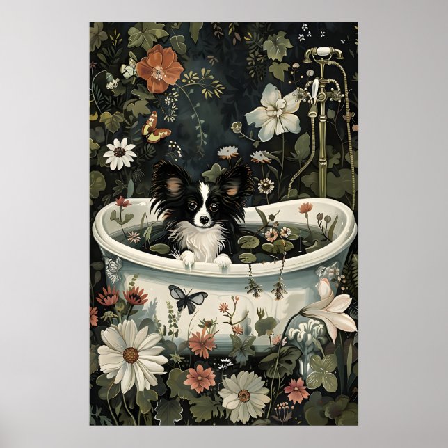 Impressão Floral Preta Papillon para Banheiro, Bot (Frente)