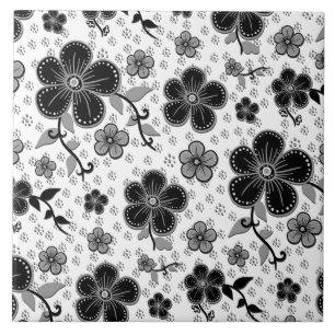 Impressão Floral preto-e-branco