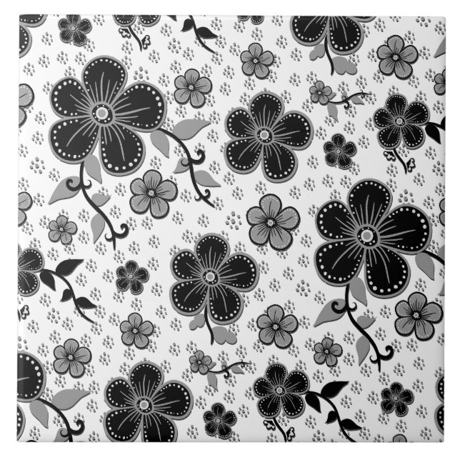 Impressão Floral preto-e-branco (Frente)