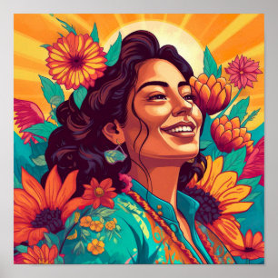 Impressão Floral Radiante Mexicano-Americana