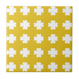 impressão Floral Retro Amarelo e Branco