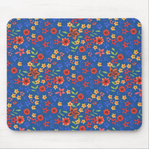 Impressão Floral Retro Chic no Mousepad Azul