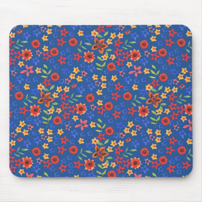 Impressão Floral Retro Chic no Mousepad Azul (Frente)