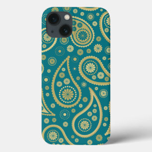 Impressão Funky de Paisley na cerceta & nos ouro