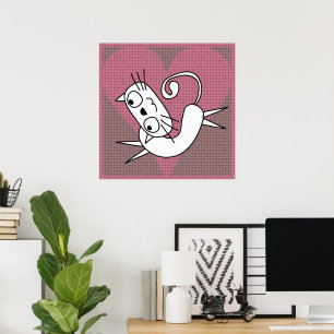 Impressão Gatinho branco cor-de-rosa