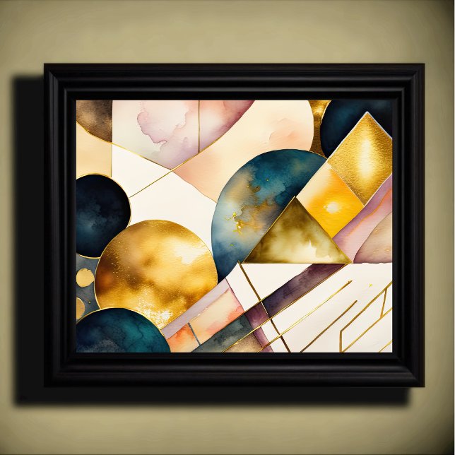 Impressão Geométrica Abstrato de Aquarela Dourada  (Criador carregado)