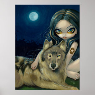 Impressão gótico da arte da fantasia da lua do