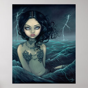 Impressão gótico da arte da sereia da tempestade