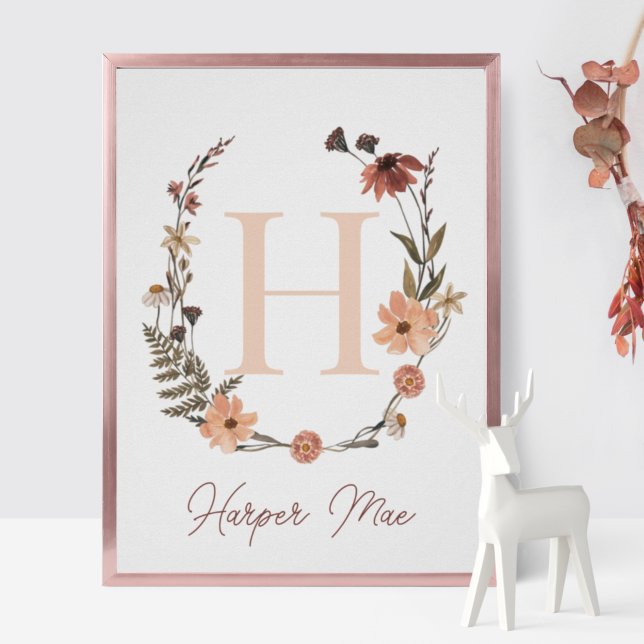 Impressão inicial Floral Personalizado | Monograma (Criador carregado)