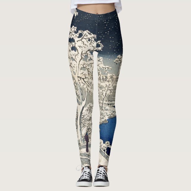 Impressão JAPONÊS DE NEVE Caindo Leggings IMPRESSA (Frente)