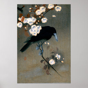 Impressão japonês de Woodblock do corvo e da flo