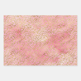 Impressão Leopardo Dourada com Cor de Água Rosa