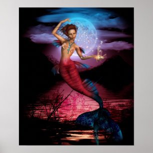 Impressão mágico do poster da lua da sereia