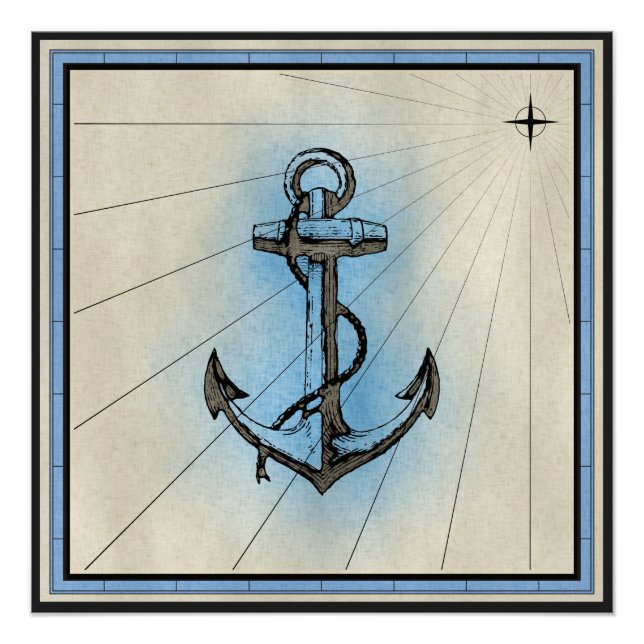 Impressão Marinho Anchor Preto com Quadro Azul (Frente)