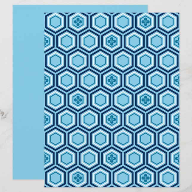Impressão, Marinho e azul claro do Kimono hexagona (Frente/Verso)