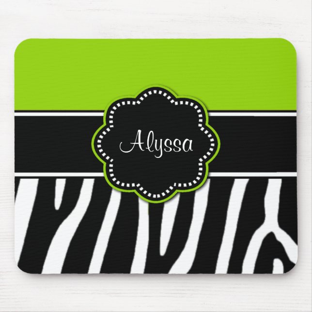 Impressão Mousepad da zebra do verde limão (Frente)