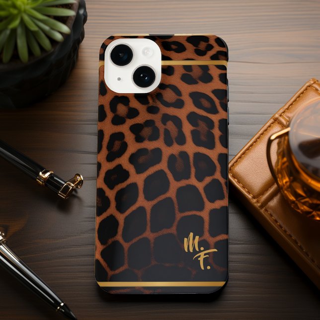 Impressão na moda Leopardo Primária Instinto Monog (Ultra Stylish and Chic Monogrammed Leopard Print iPhone 14 Case)