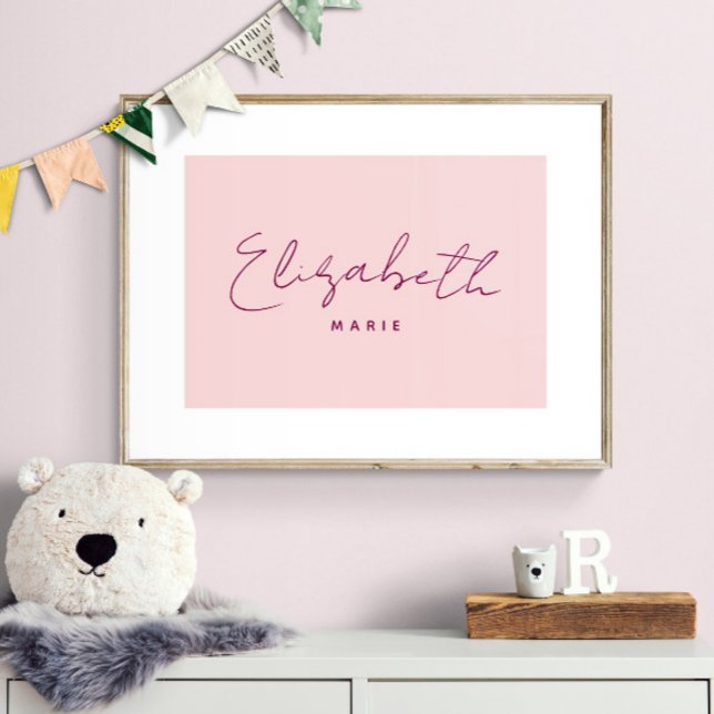 Impressão Personalizada de Nome de Bebê Arte Rosa  (Shown with frame. Print is designed with white border so it looks matted.)