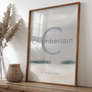 Impressão personalizada de sobrenome em aquarela d