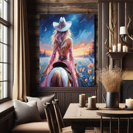 Impressão pintada de Cowgirl Noturna Ocidental