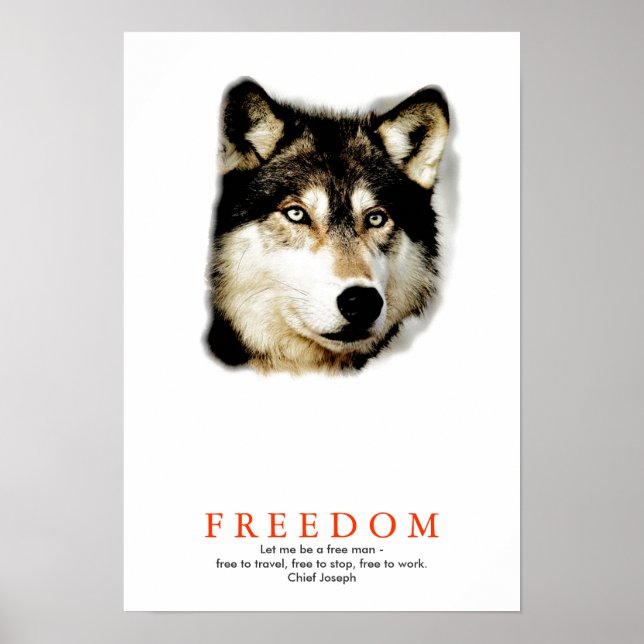 Impressão Poster de Lobo Motivacional de Liberdade (Frente)