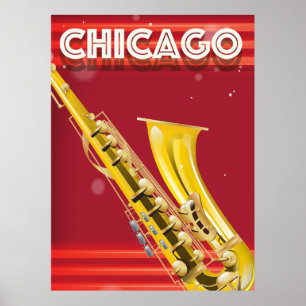 impressão poster de viagens Saxofone de Chicago