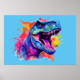 Impressão Poster do Dinossauro T-Rex Colorido Bril