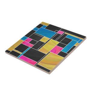Impressão preto cor-de-rosa azul de Mondrian