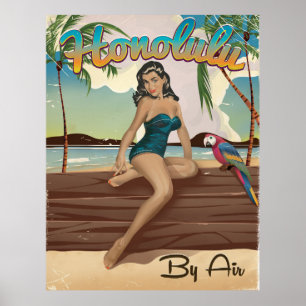 Impressão retro do viagem do vintage de Honolulu