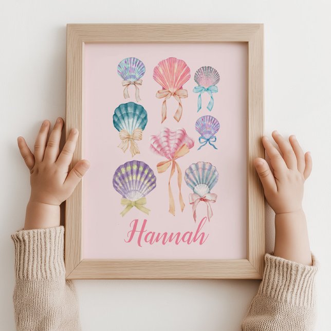 Impressão rosa de Seashell de Ensino Personalizado (coquette print,
seashell art,
baby girl name,
pink nursery,
custom wall art,
nursery decor,
girl roo)