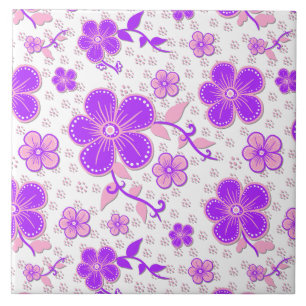 Impressão Simples de Aquarela Floral Roxo e Rosa