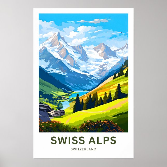 Impressão Suiça de Viagem de Alpes Suíços (Frente)
