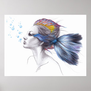 Impressão surreal do poster da arte dos peixes