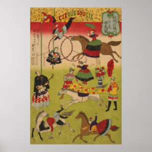 Impressão Triptych Mostra Circo Em Yasukuni Jinja