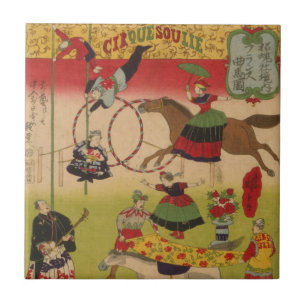 Impressão Triptych Mostra Circo Em Yasukuni Jinja