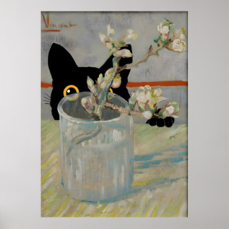 Impressão Van Gogh de Gata Negra