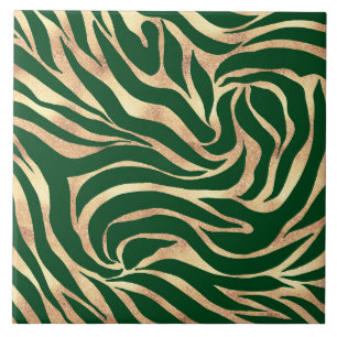 Impressão Verde Elegante e Dourada de Zebra Zebra