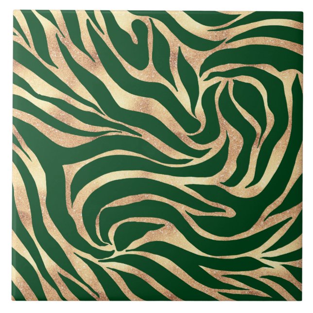 Impressão Verde Elegante e Dourada de Zebra Zebra (Frente)