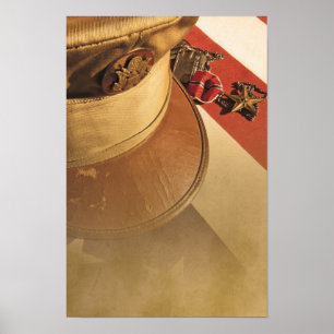 Impressão Vintage Hat, Flag, Medalha Veterans Day