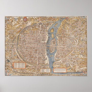 Impressão Vintage Map of Paris France Canvas