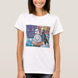 Impressionista Art Poodles Paris Café Camiseta