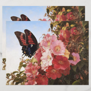 Impressionista Borboleta sobre Flores de Papel Esc