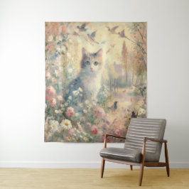 Impressionista Cat e tapeçaria Floral
