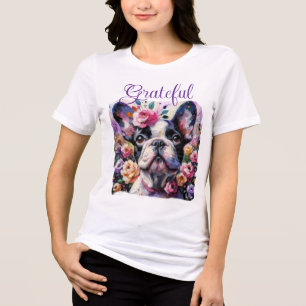 Impressionista Colorida Bulldog Francês Rosas Flor